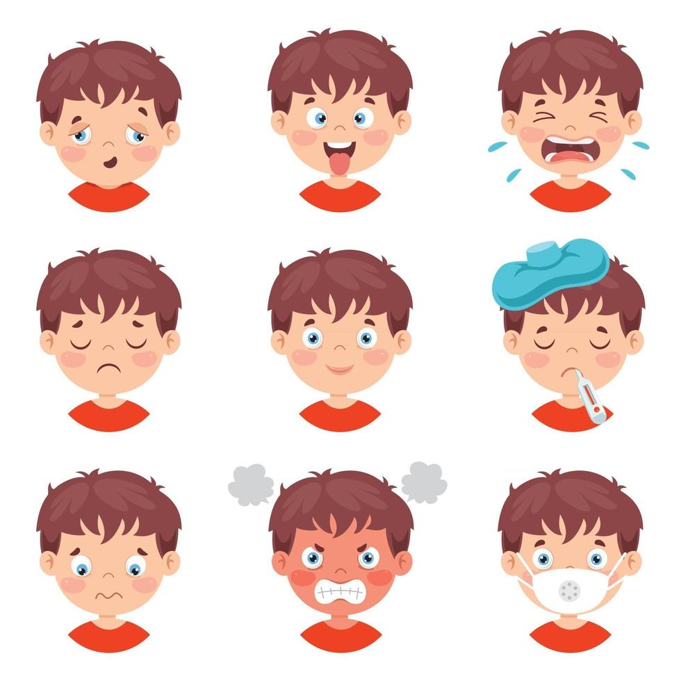 Set Of Different Expressions Of Kids vector