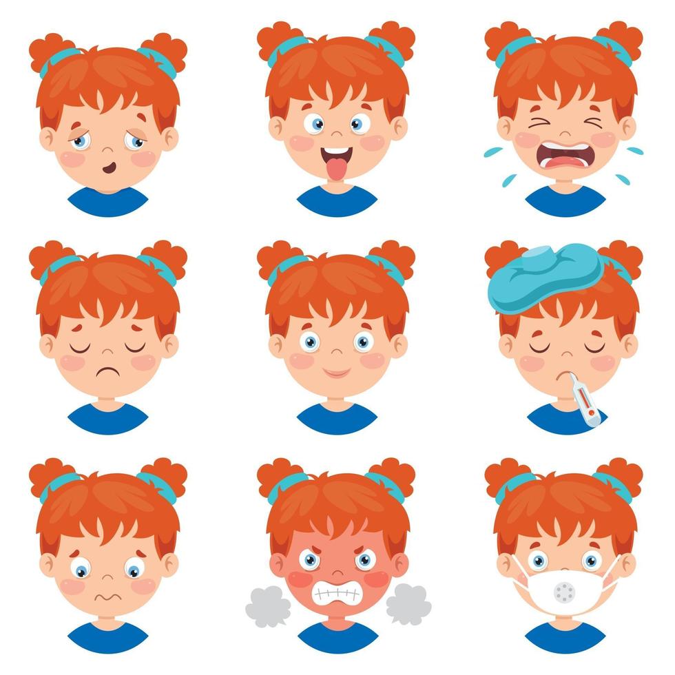 Set Of Different Expressions Of Kids vector