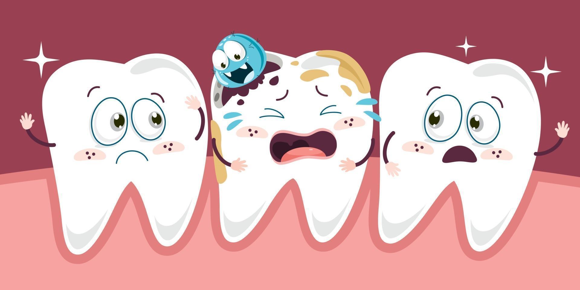 Teeth Health Care Concept With Cartoon Characters vector