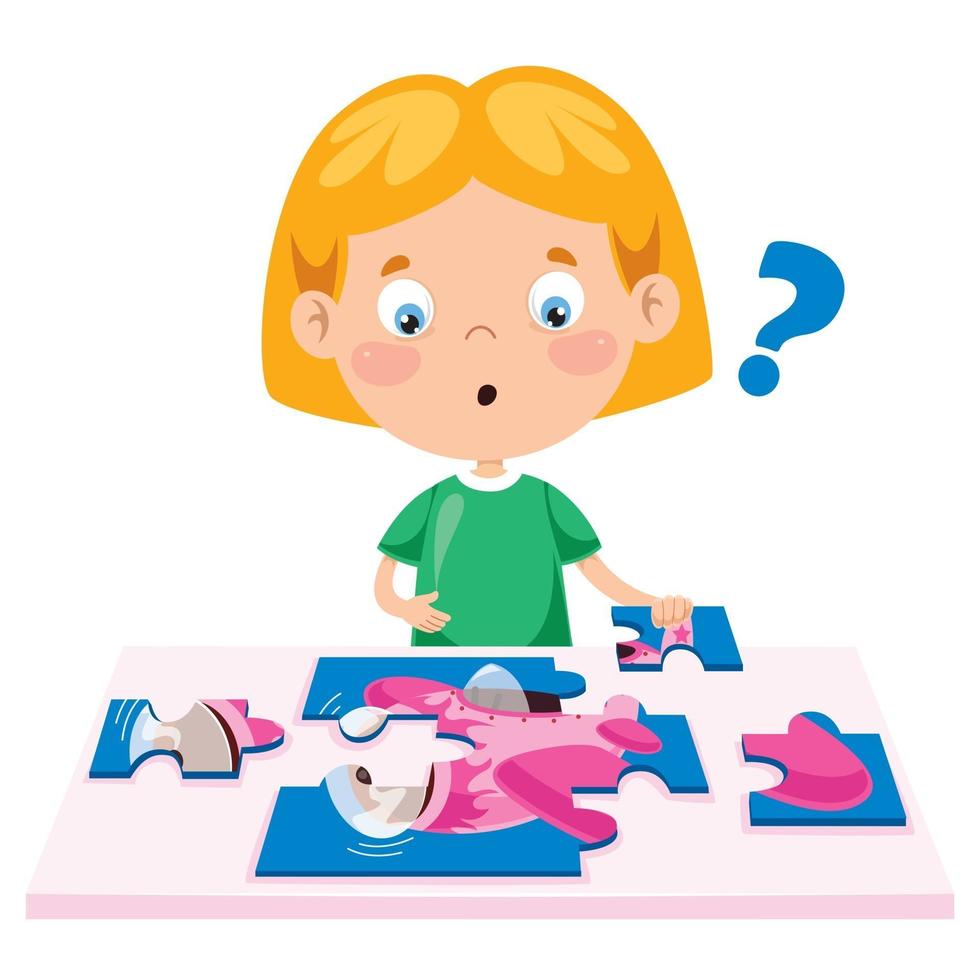 Kid Playing Colorful Jigsaw Puzzle vector