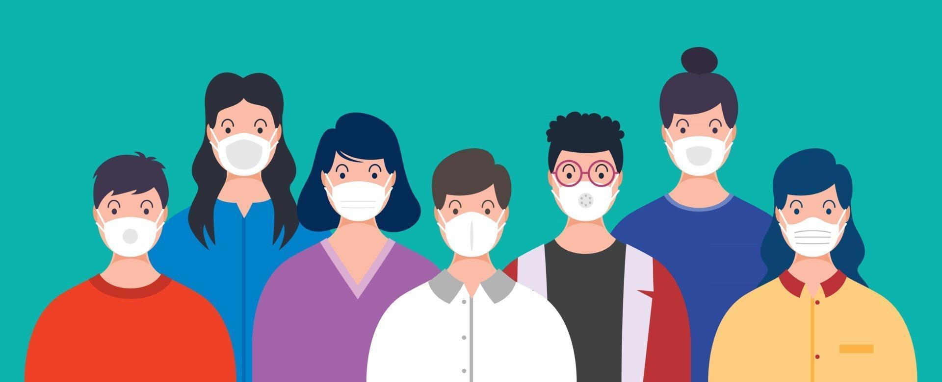 Health Concept Of People Wearing Medical Masks vector