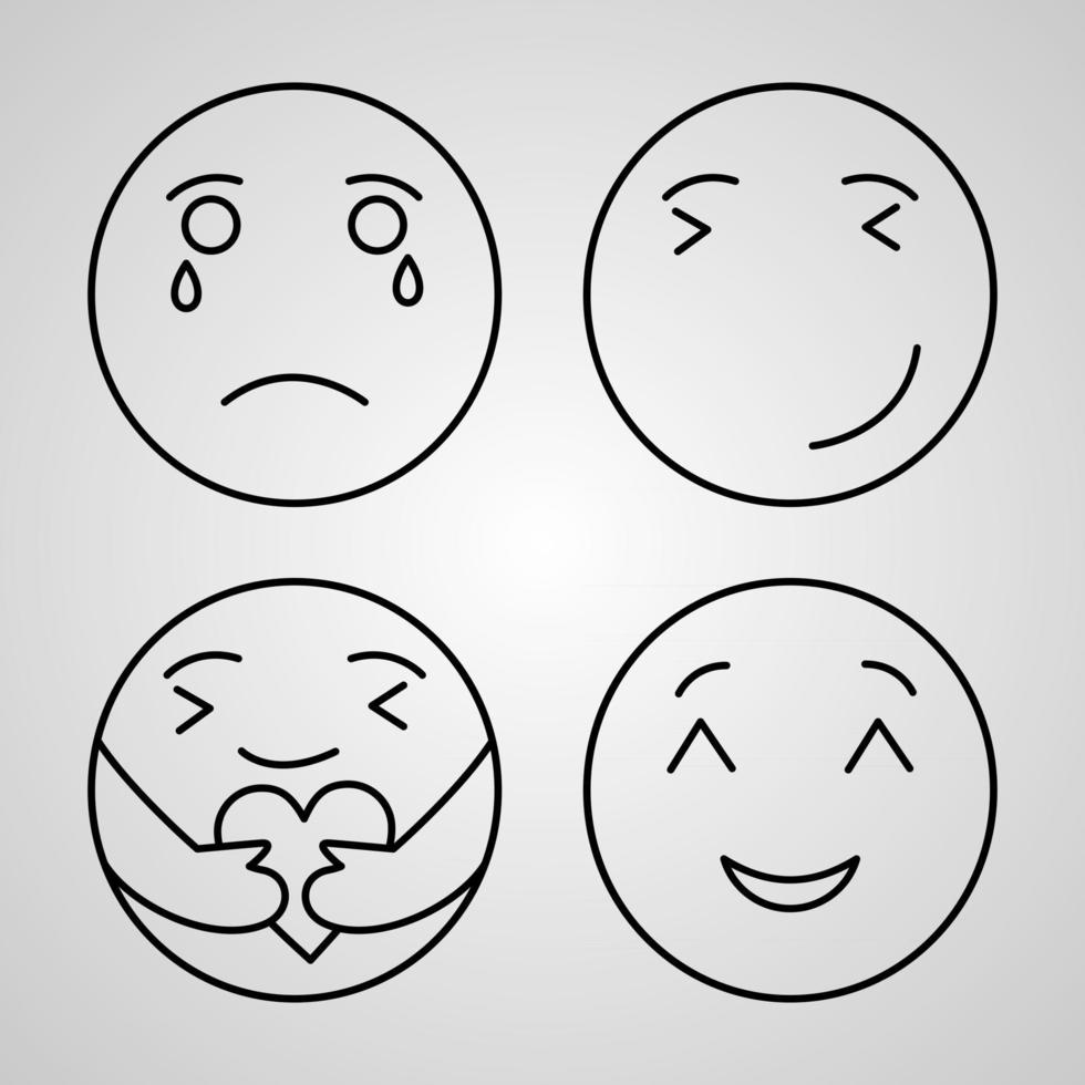 conjunto de iconos de diseño plano de línea delgada de emojis vector