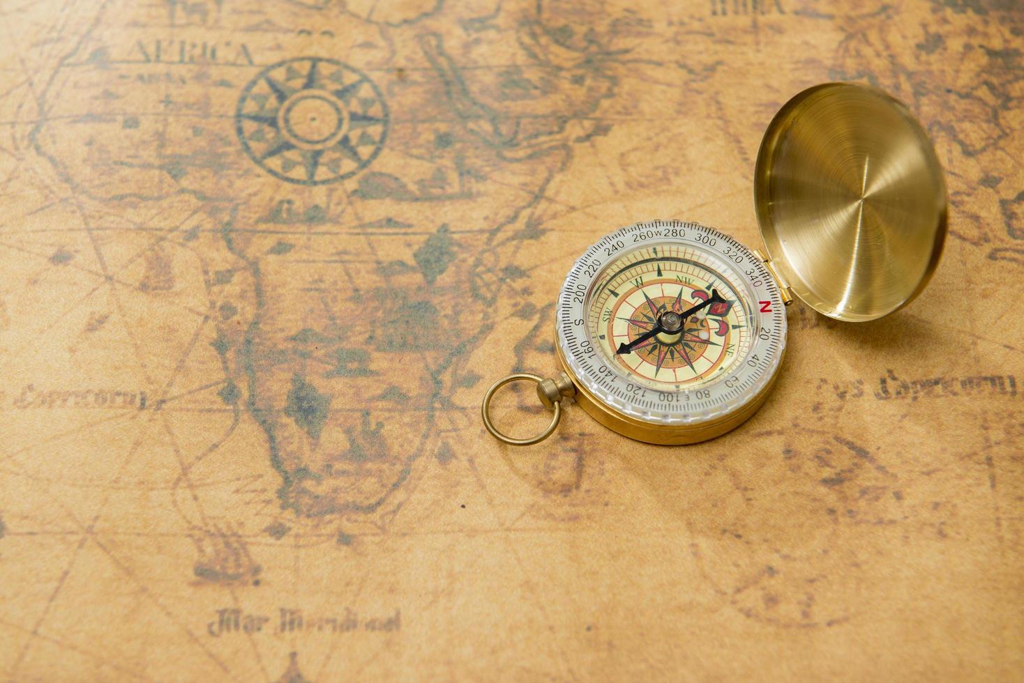 Old compass on vintage map photo