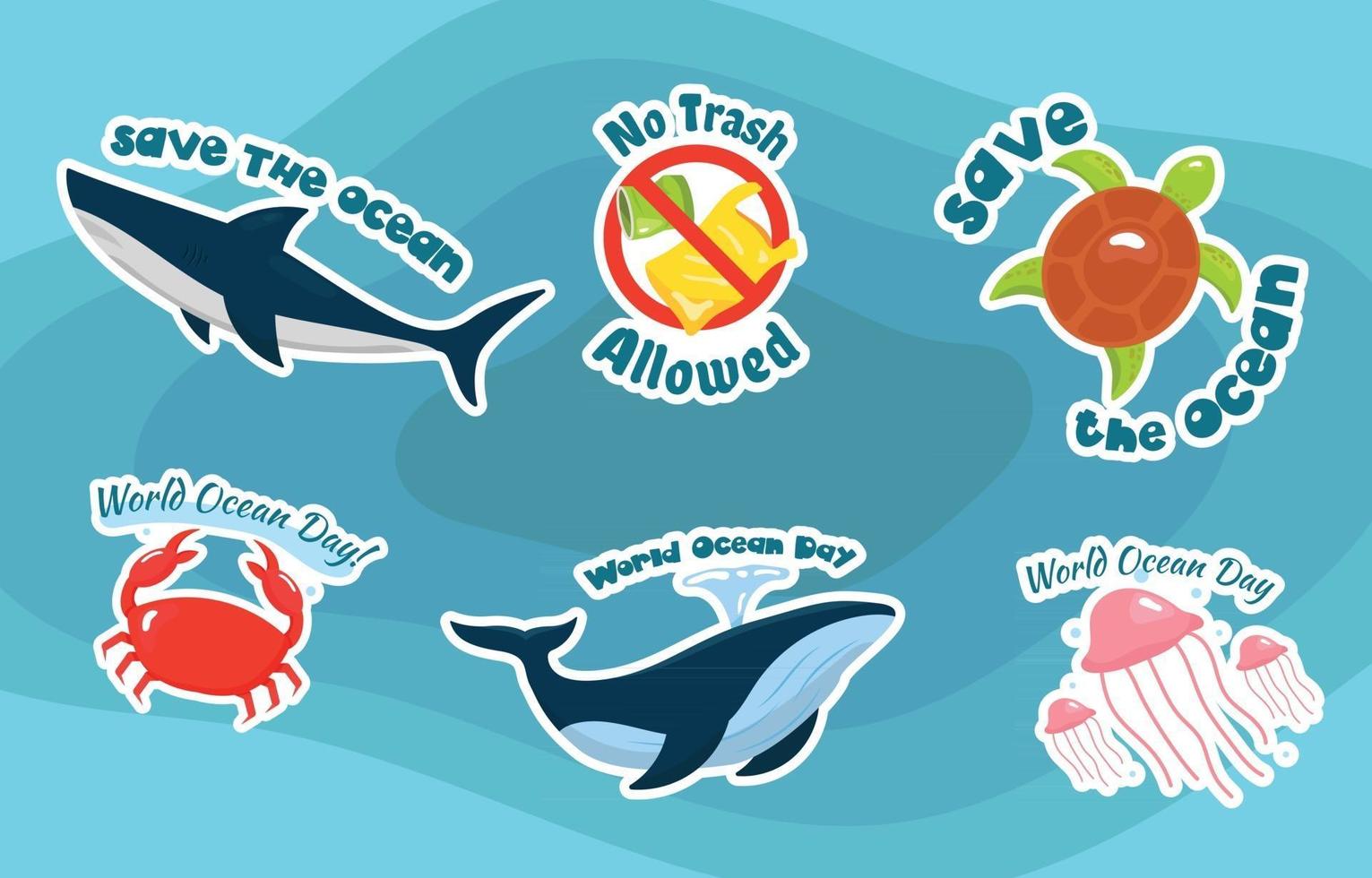 World Ocean Day Stickers vector
