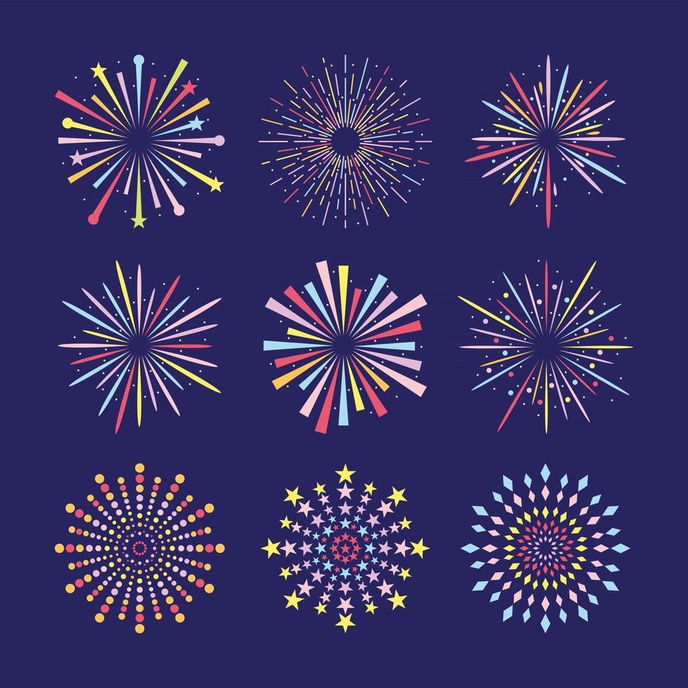 elementos brillantes de fuegos artificiales de colores vector