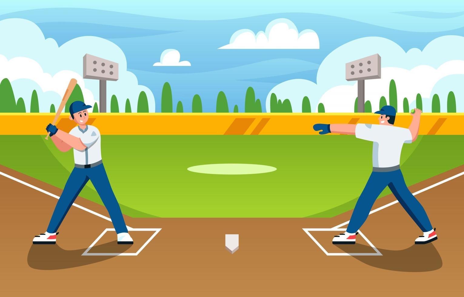 Playing Softball with Friend in Summer Day vector
