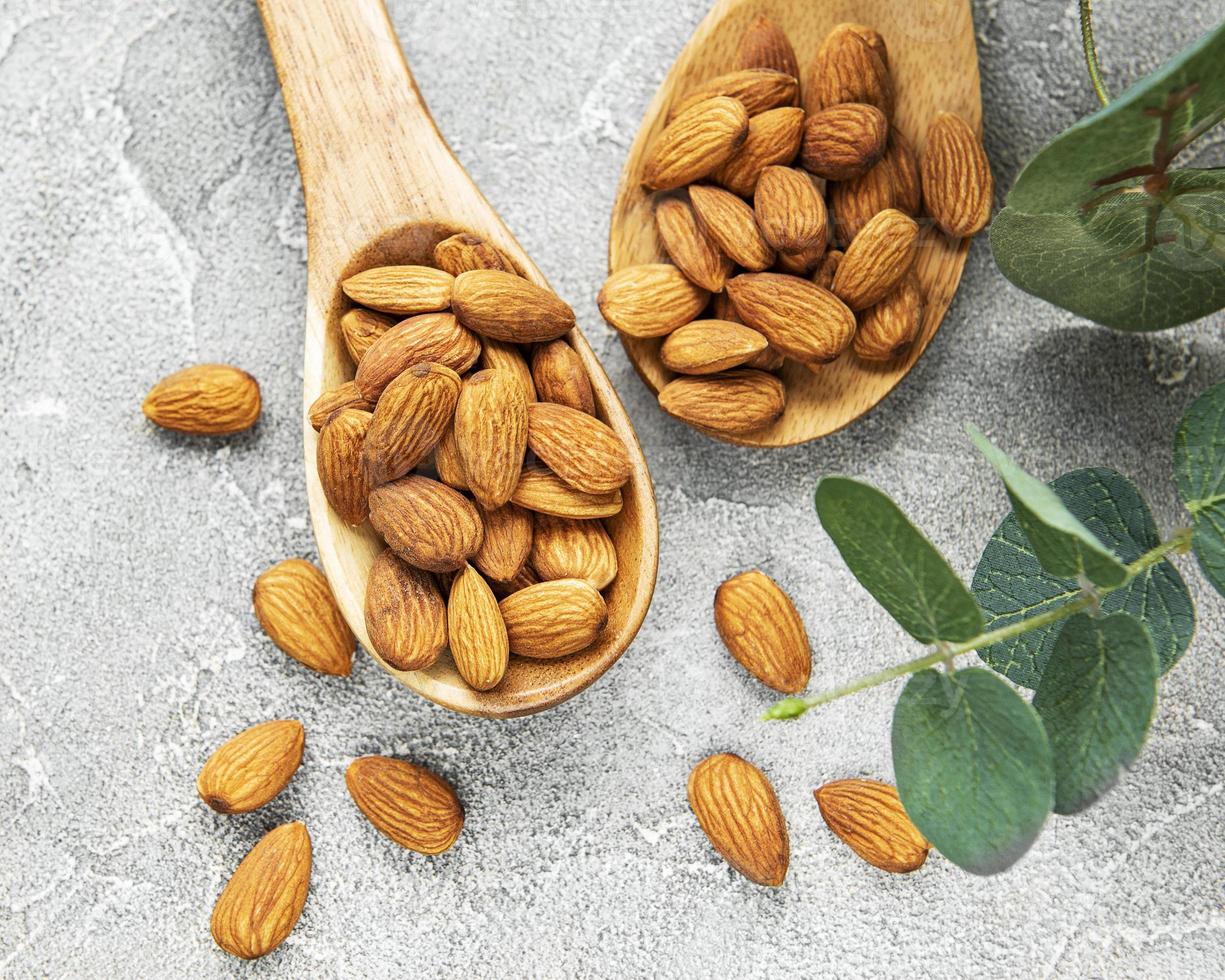 Almonds in brown bowl photo