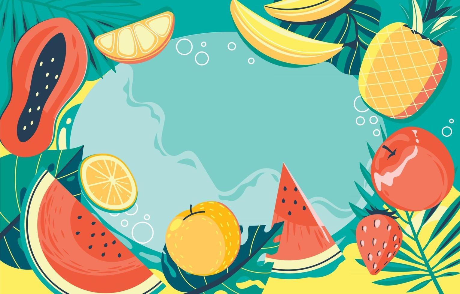 fondo ropical de frutas y alimentos vector