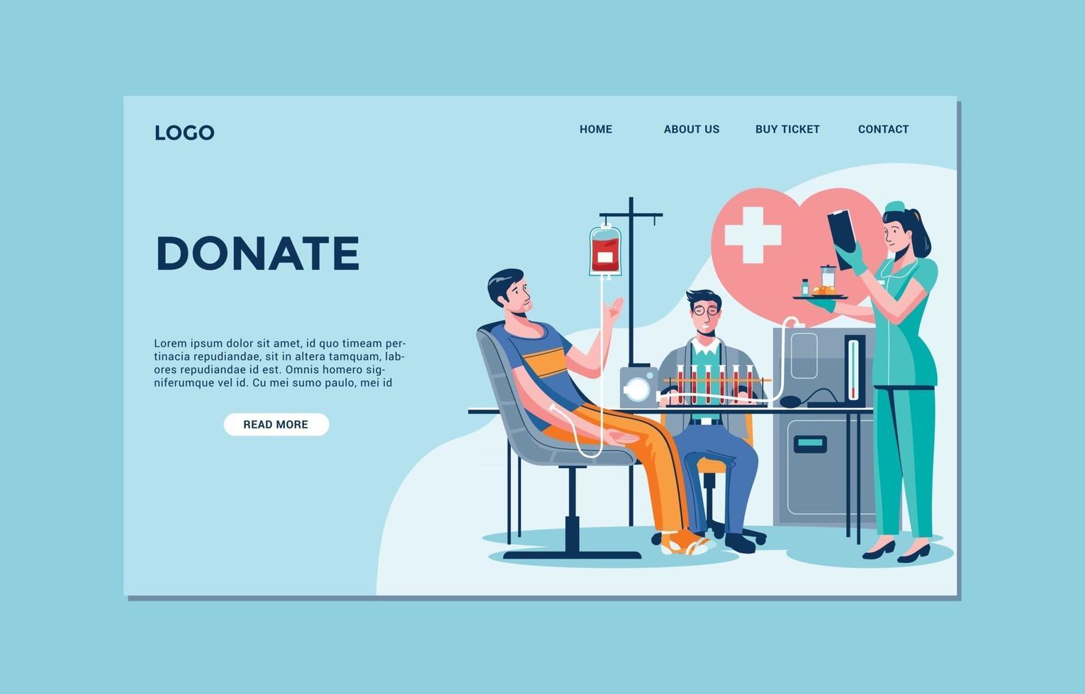 Landing Page Template of Blood Donation vector