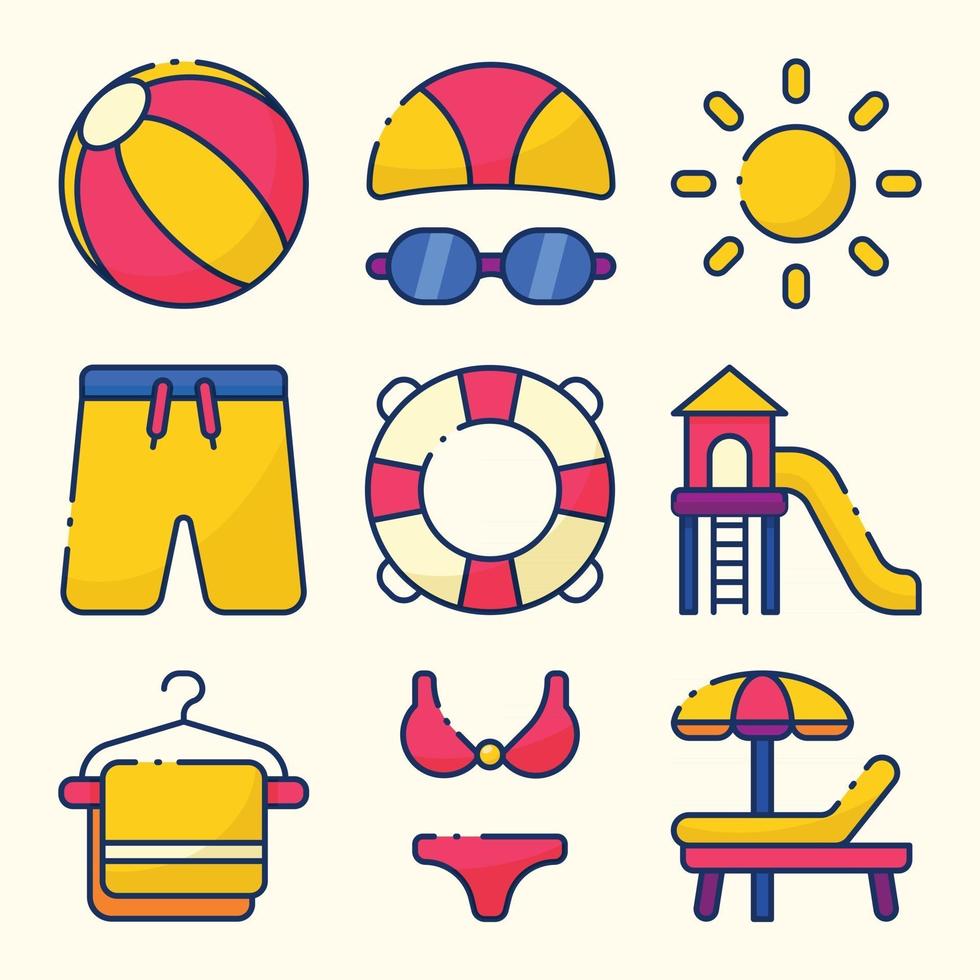 nadar en el paquete de iconos de verano vector