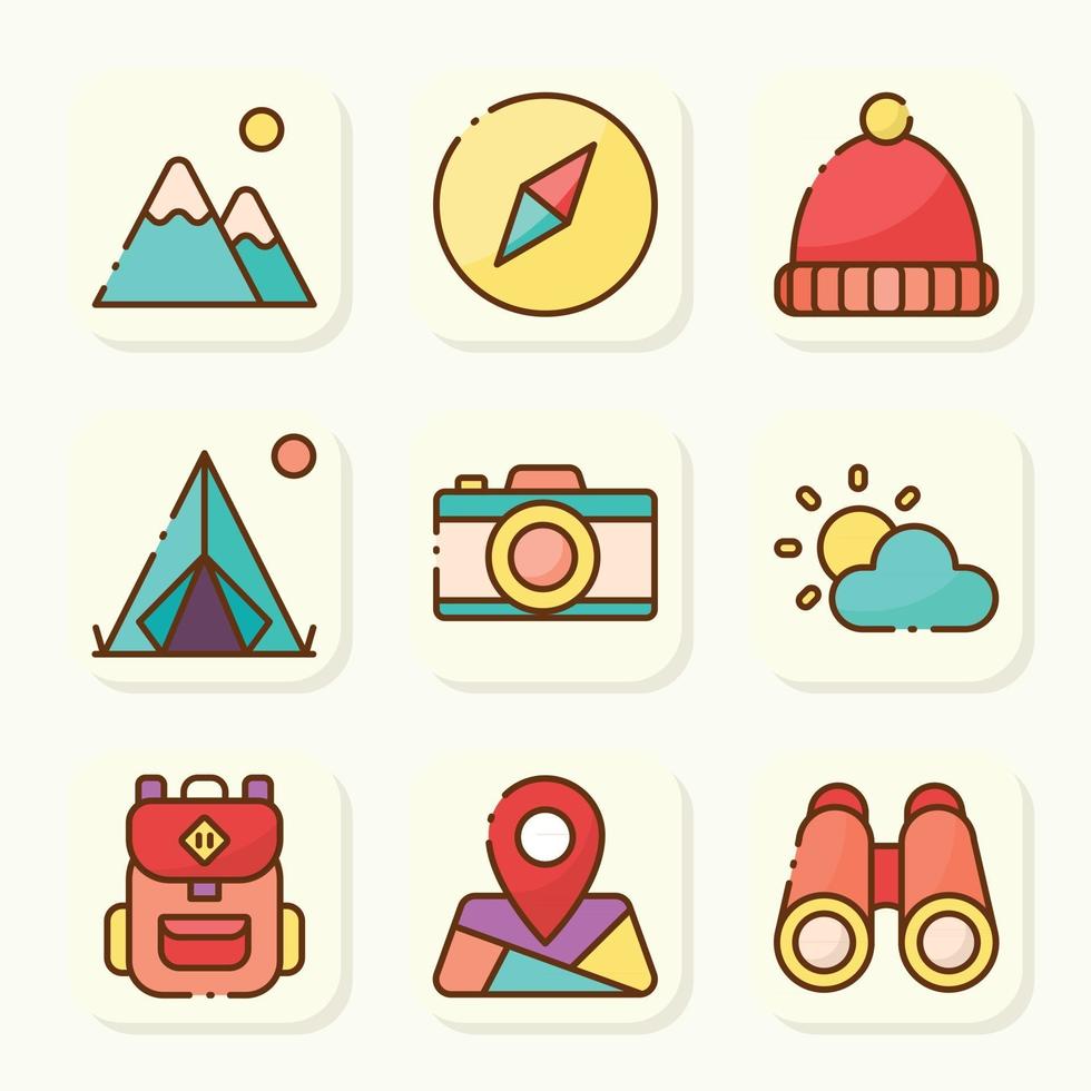 paquete de iconos de actividades de campamento de verano vector