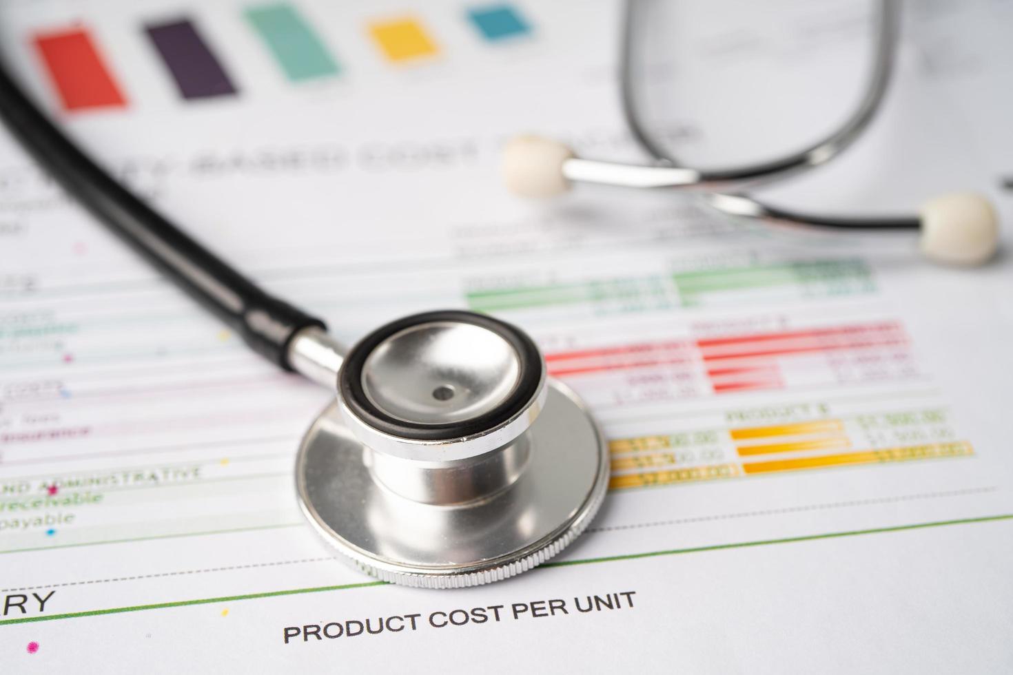 Stethoscope on chart or graph paper photo