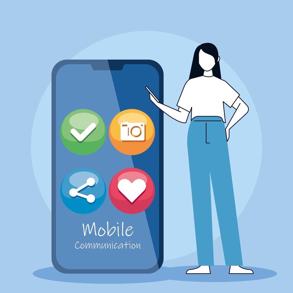 woman with smartphone and social media icons vector