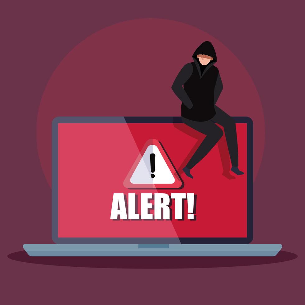 hacker with laptop computer icon vector