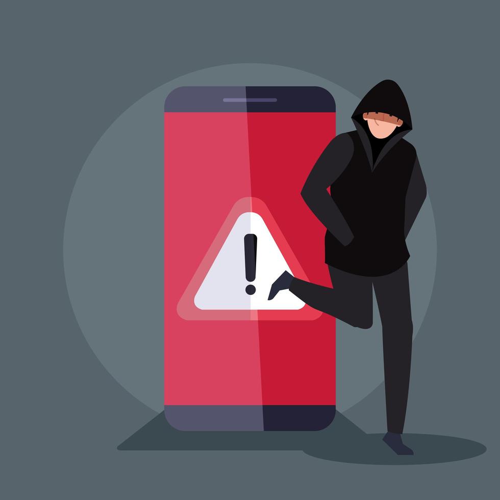 hacker with smartphone device icon vector