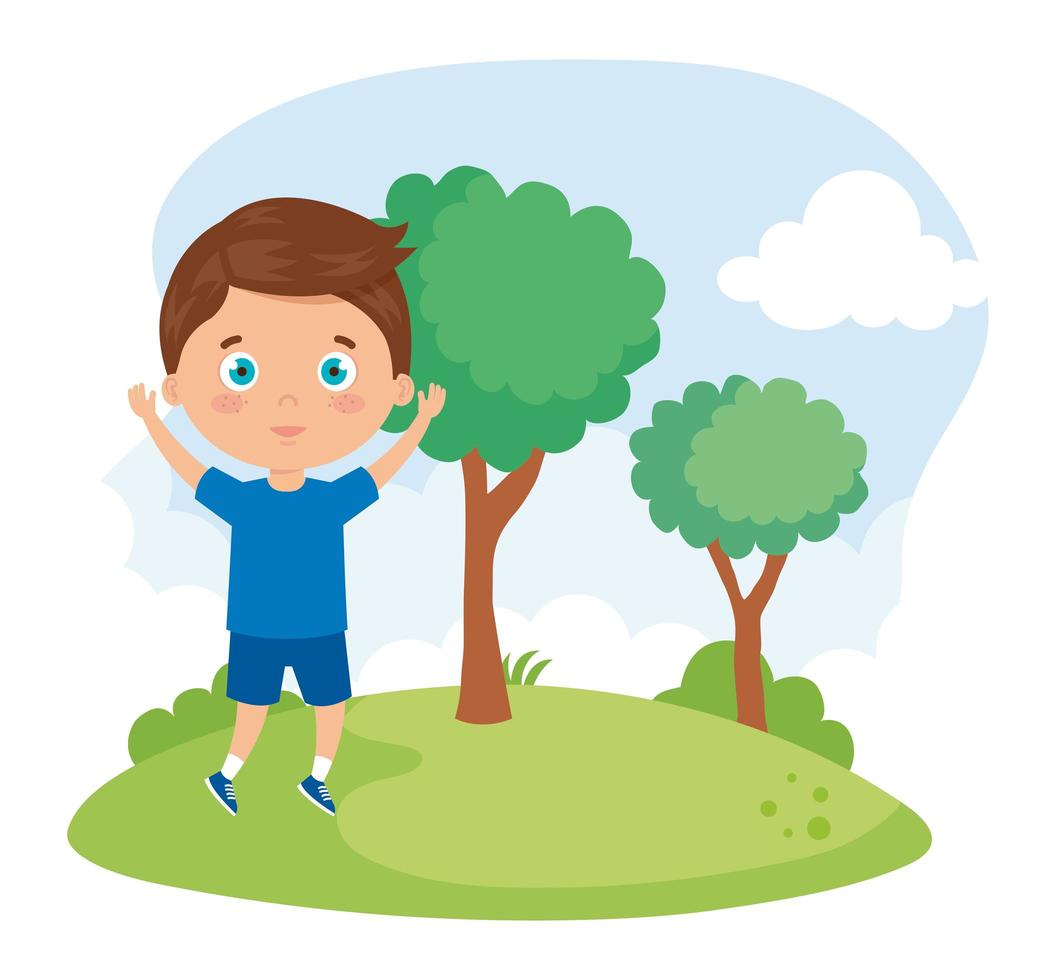 cute boy in the park nature vector