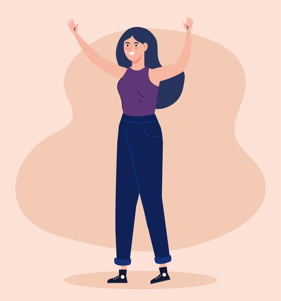 beautiful woman with hands up avatar character vector