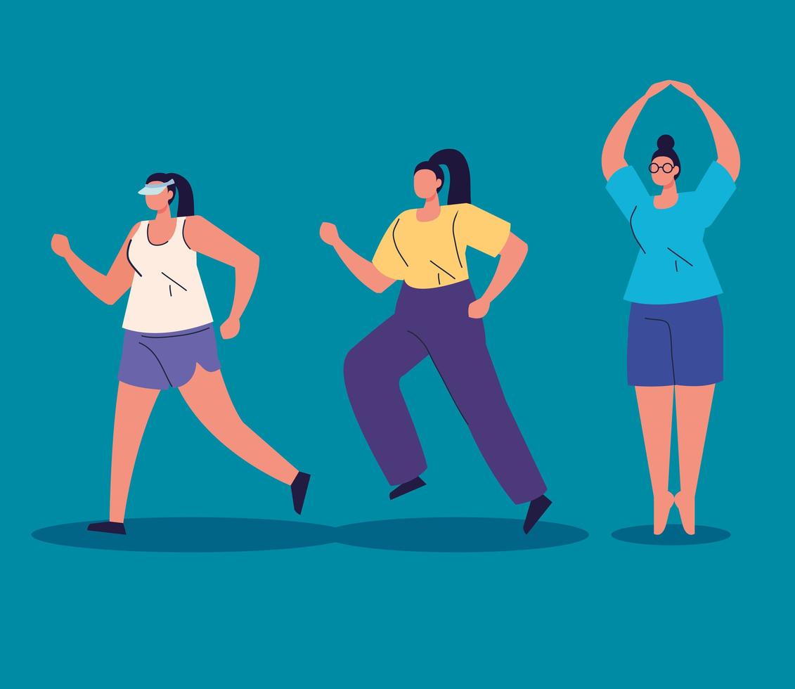 group women practicing exercise avatar character vector