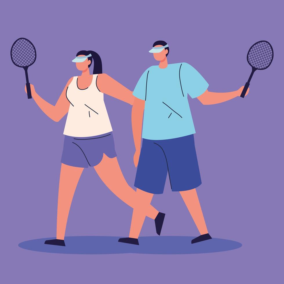 couple playing tennis avatar character vector