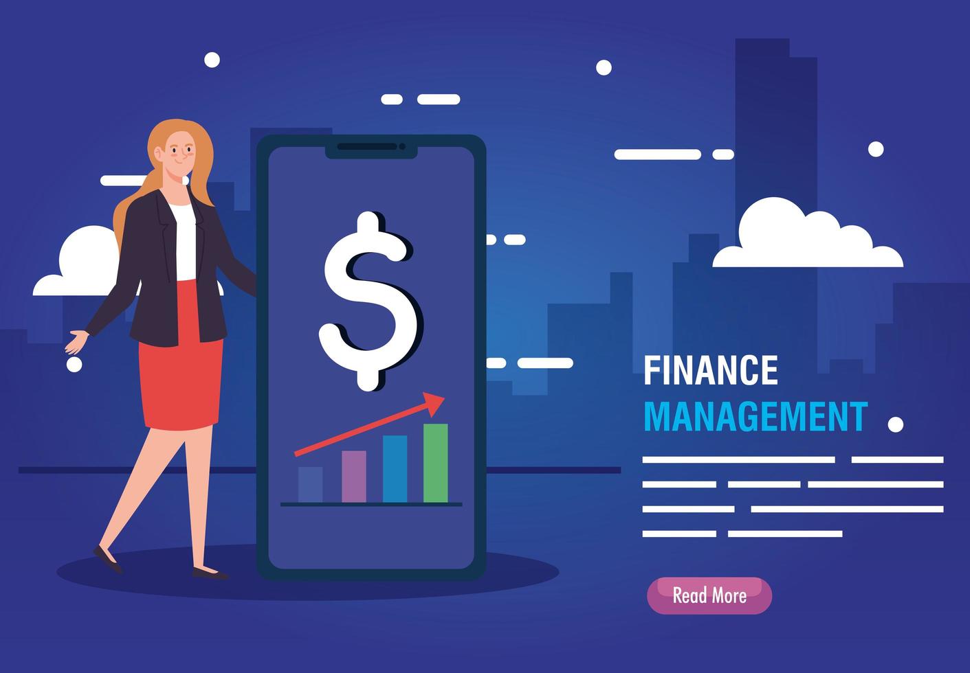 woman with smartphone and finance management icons vector