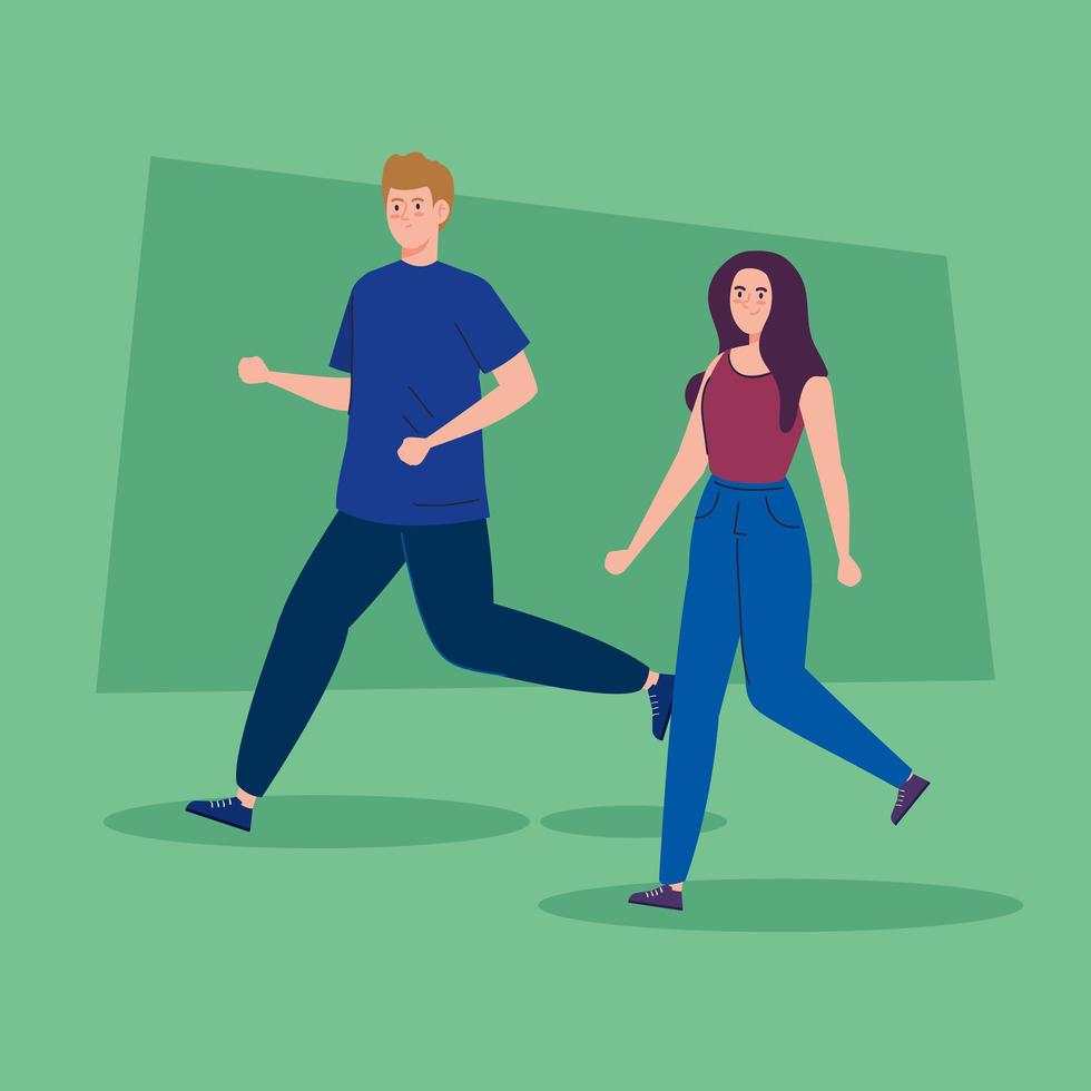 young couple walking avatar character vector