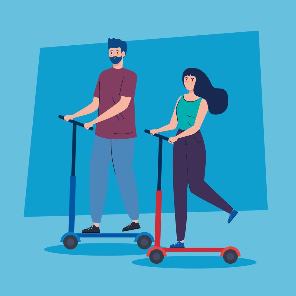 couple in scooter avatar character vector