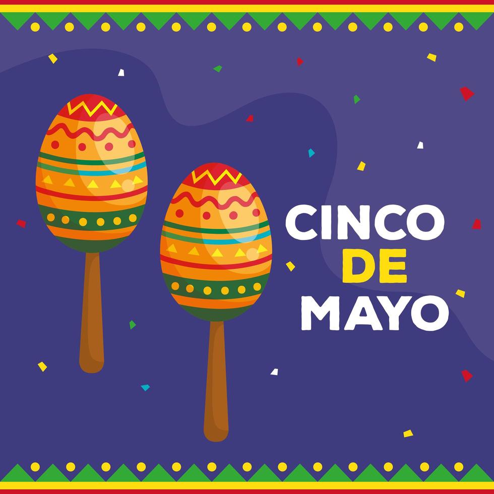 cinco de mayo poster with maracas and decoration vector