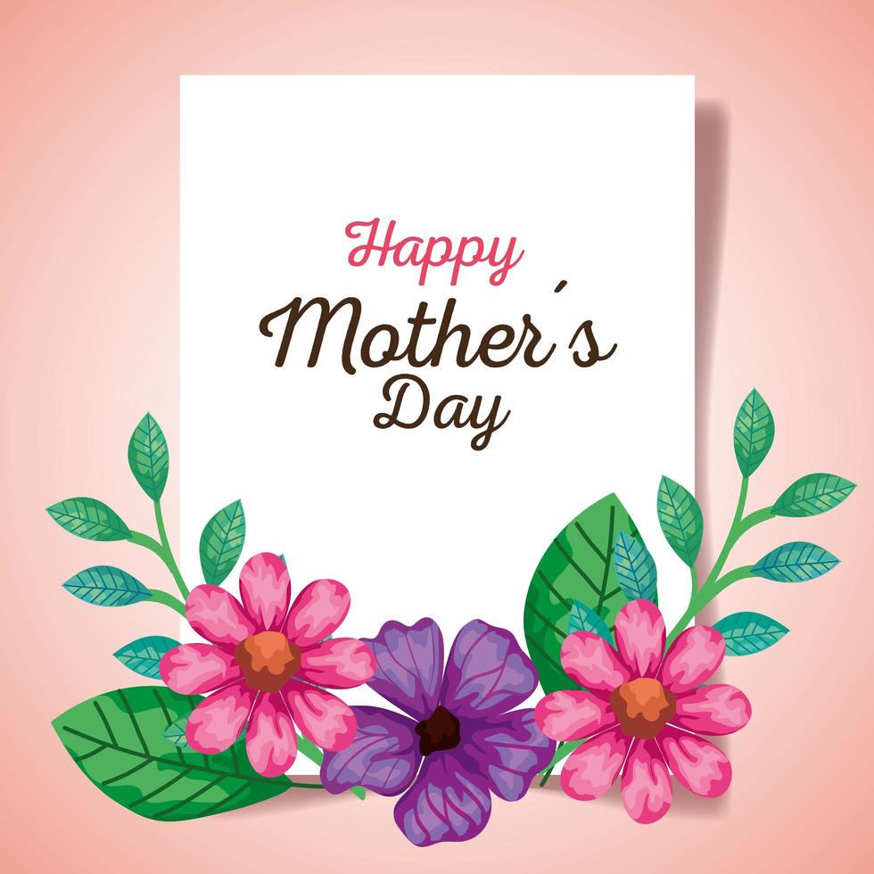 happy mother day card with flowers decoration vector