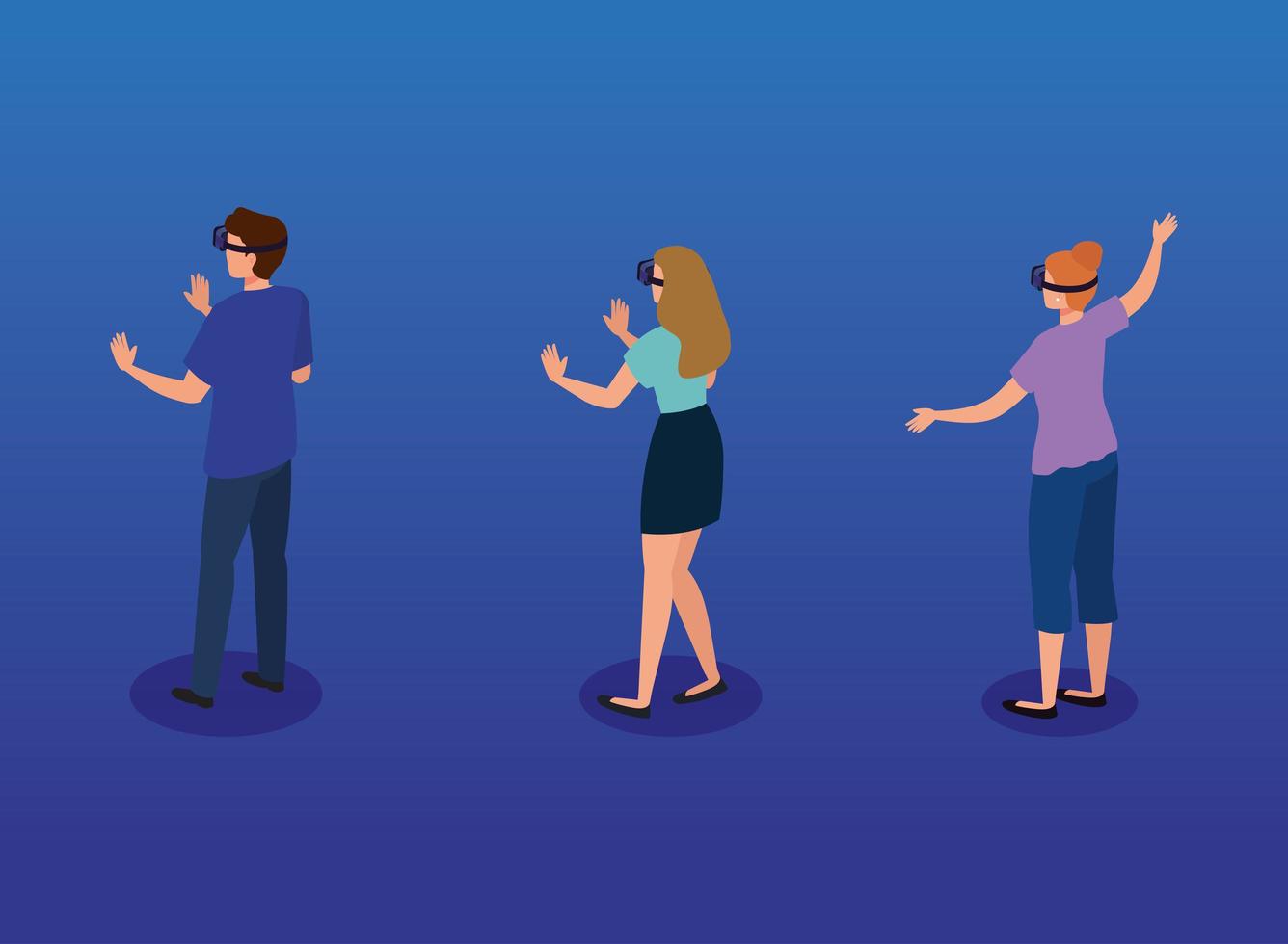 people with glasses of reality augmented technology vector