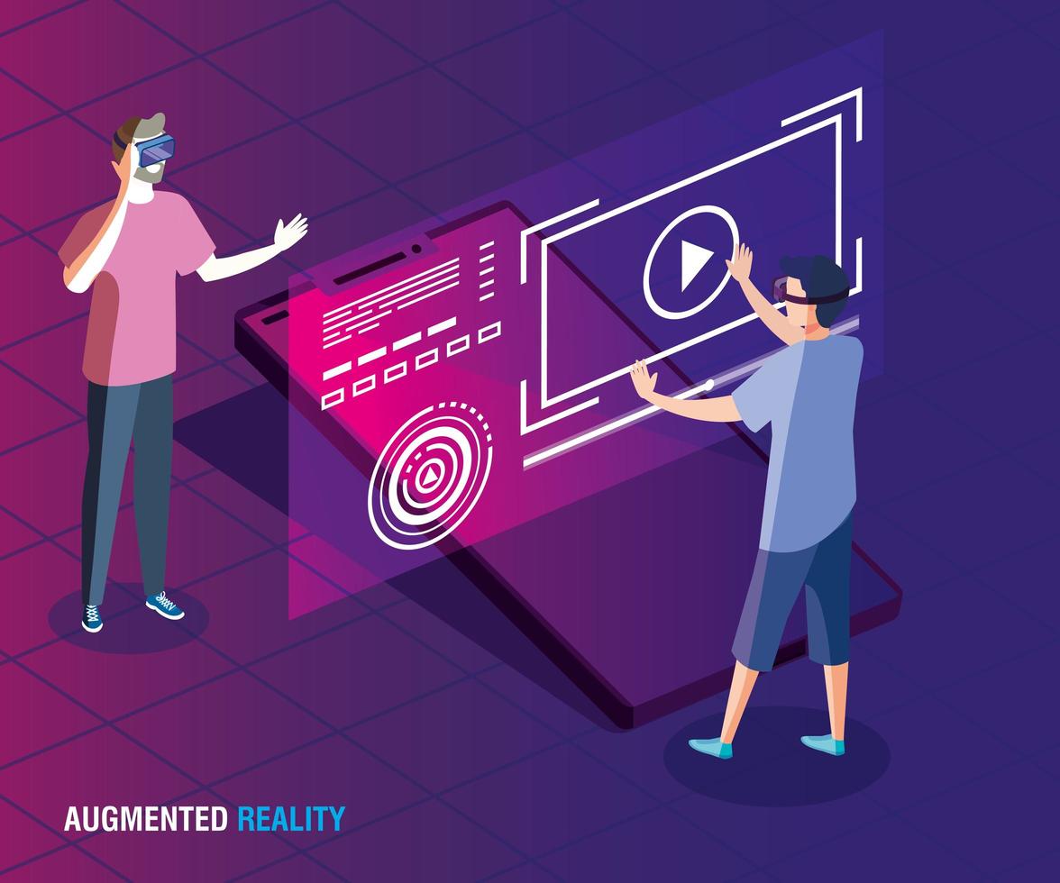 men with glasses of reality augmented and smartphone vector