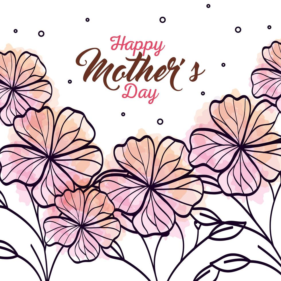 happy mother day card with decoration of flowers vector