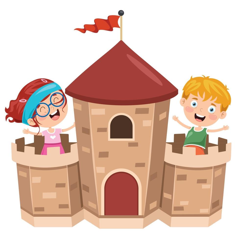 castillo de cuento de hadas y niños felices vector