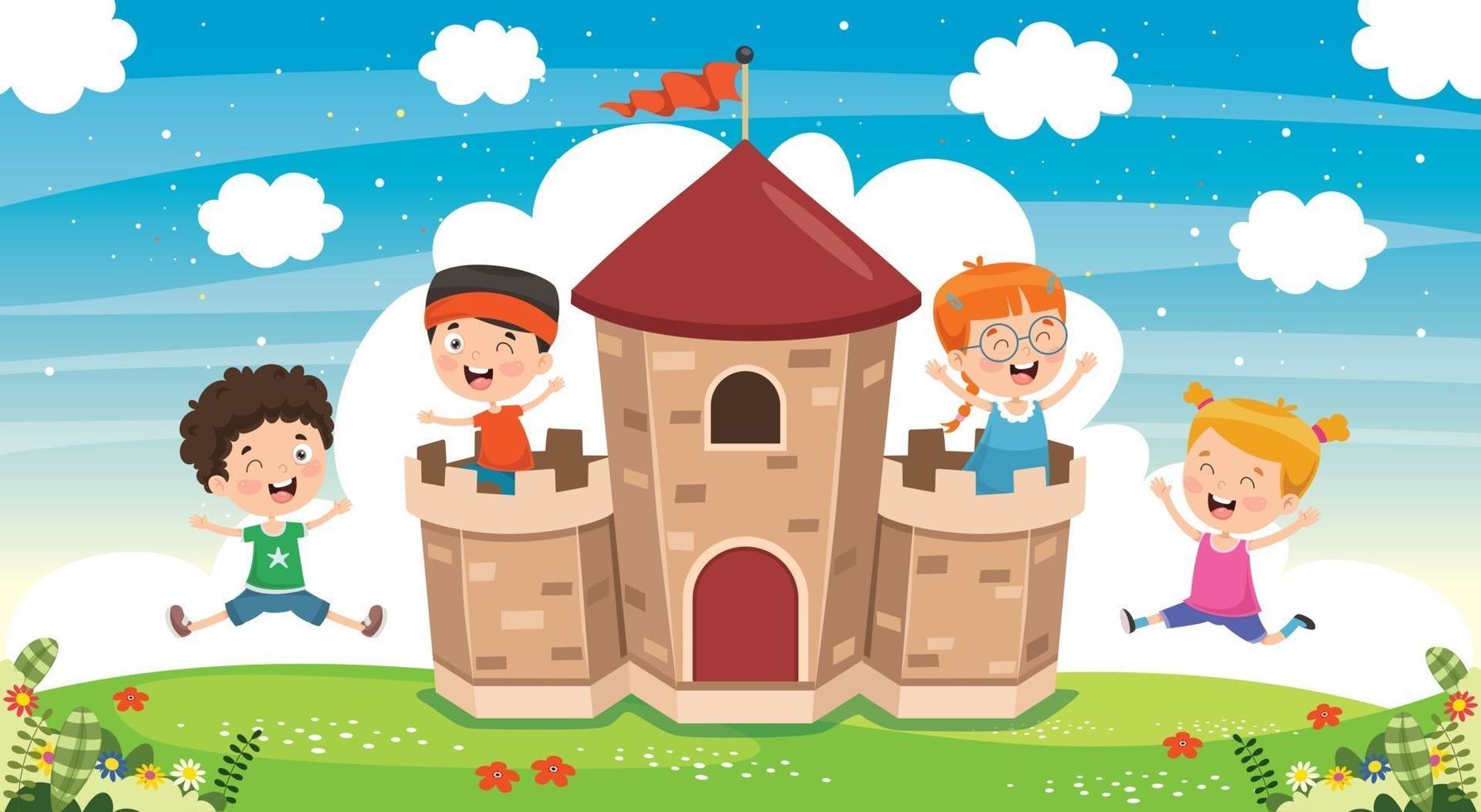 Fairy Tale Castle And Happy Children vector