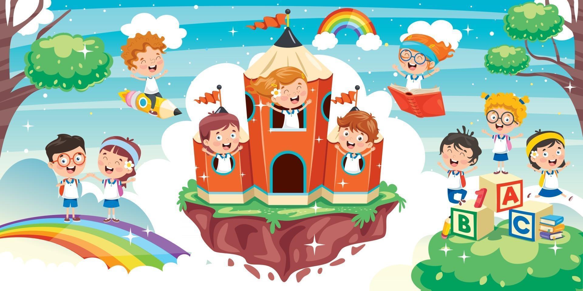 Cute Children Playing At Abstract Nature vector
