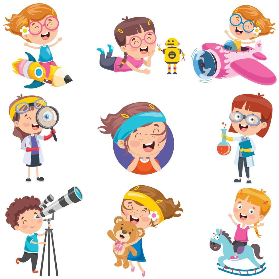 Little Children Doing Various Activities vector