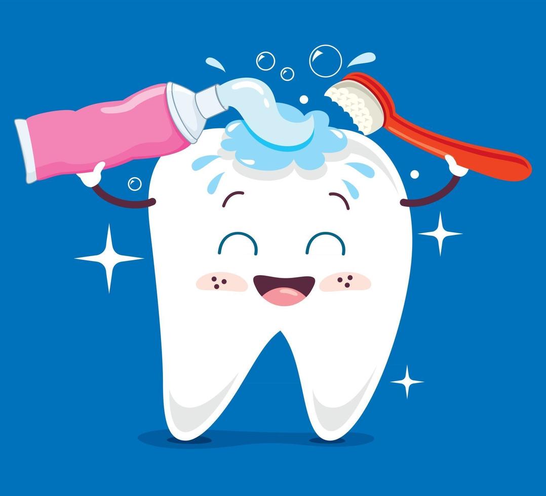 concepto de cepillarse los dientes con personaje de dibujos animados