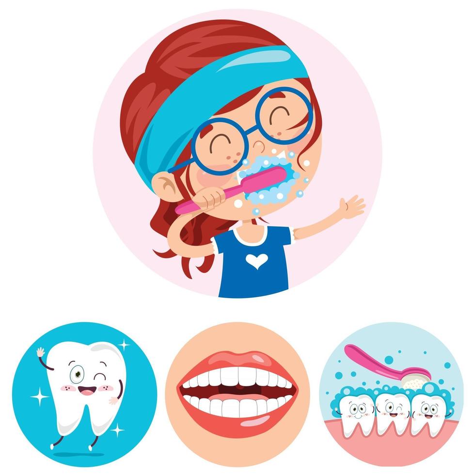 Brushing Teeth Concept With Cartoon Character vector