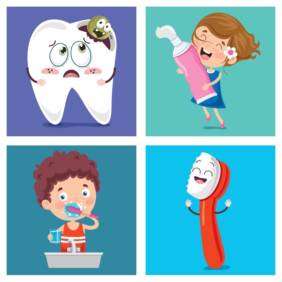 Brushing Teeth Concept With Cartoon Character vector