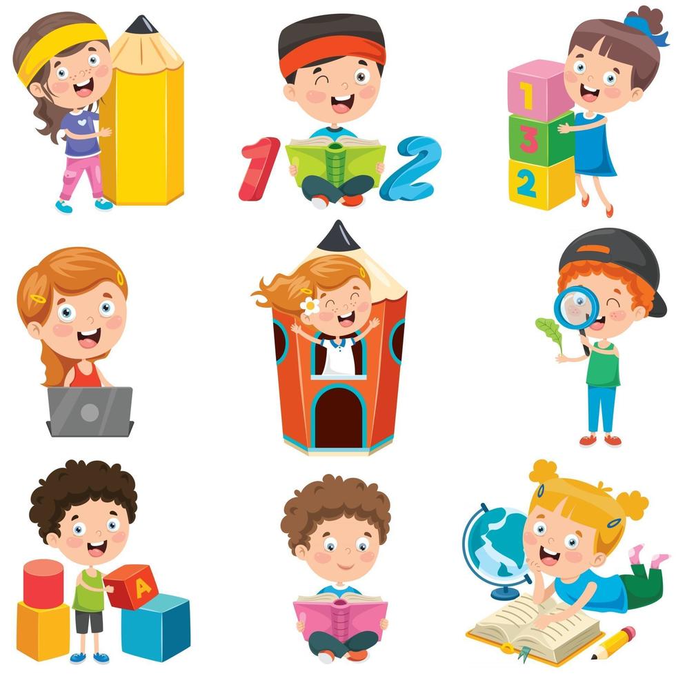 niños pequeños haciendo diversas actividades. vector