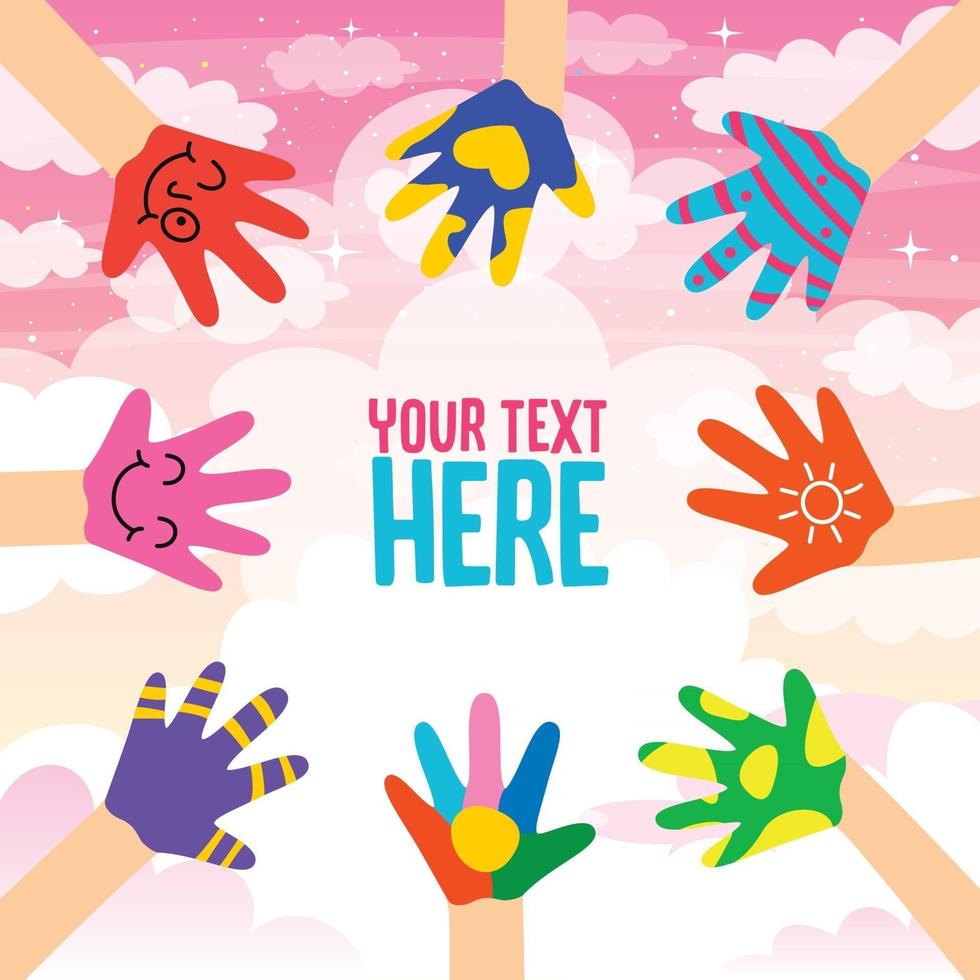 Concept Design With Painted Hands Of Little Children vector