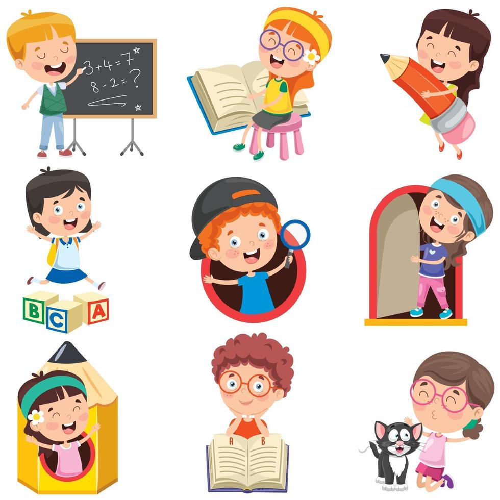 Little Children Doing Various Activities vector