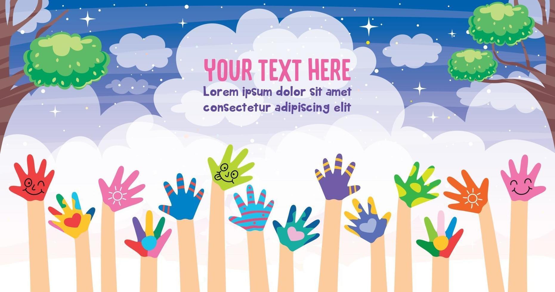 Concept Design With Painted Hands Of Little Children vector
