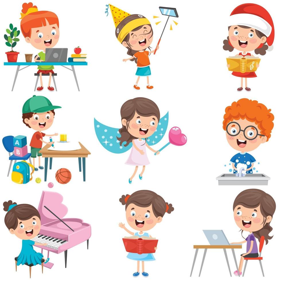 niños pequeños haciendo diversas actividades. vector