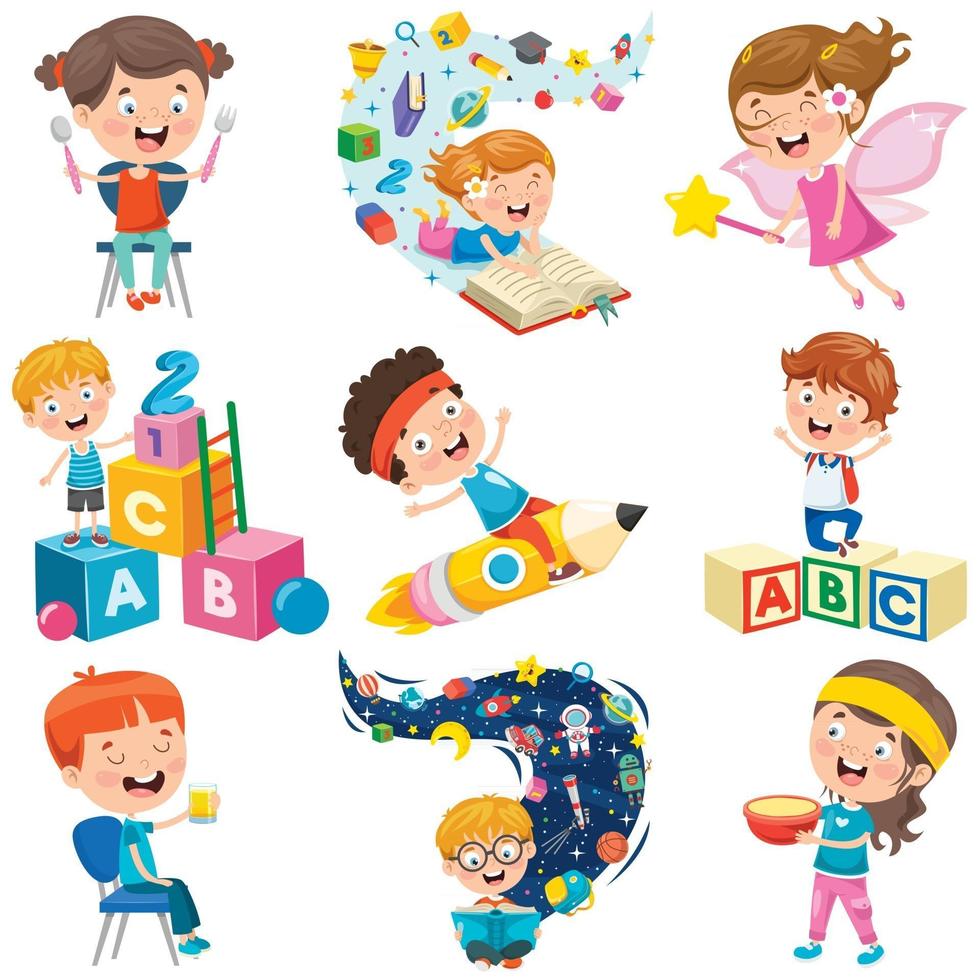 niños pequeños haciendo diversas actividades. vector