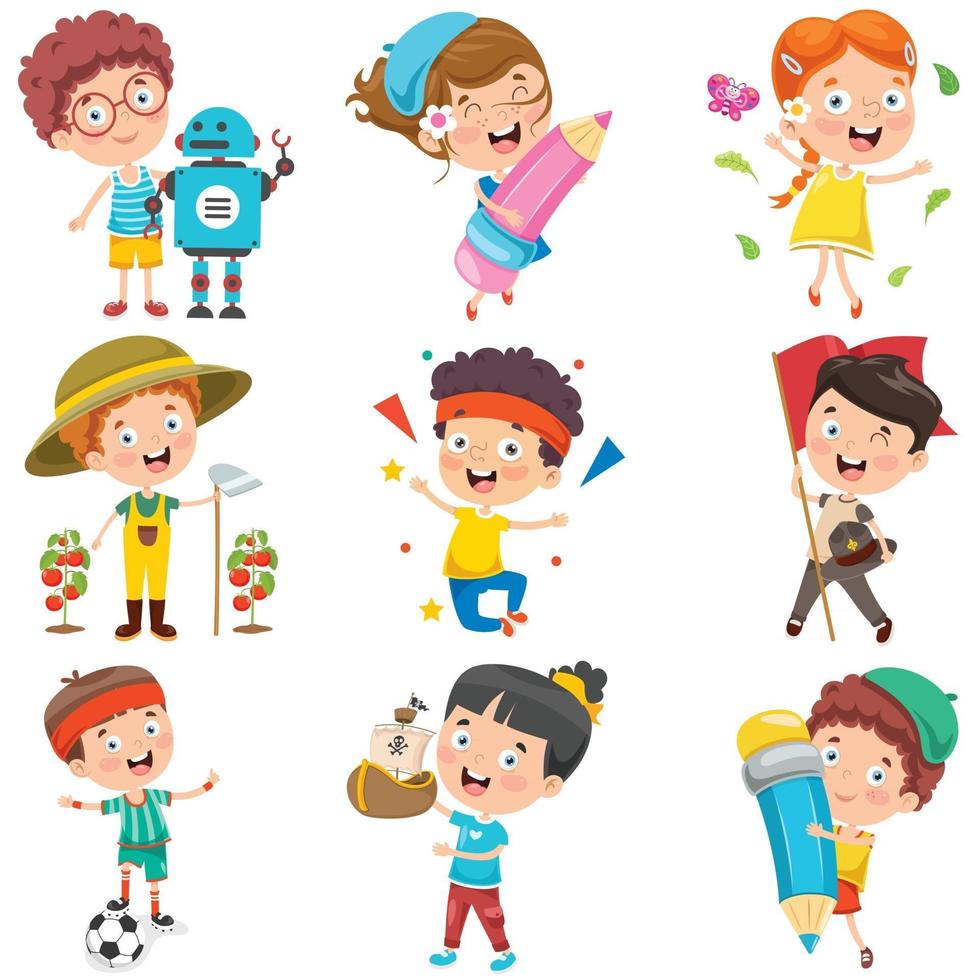 Little Children Doing Various Activities vector