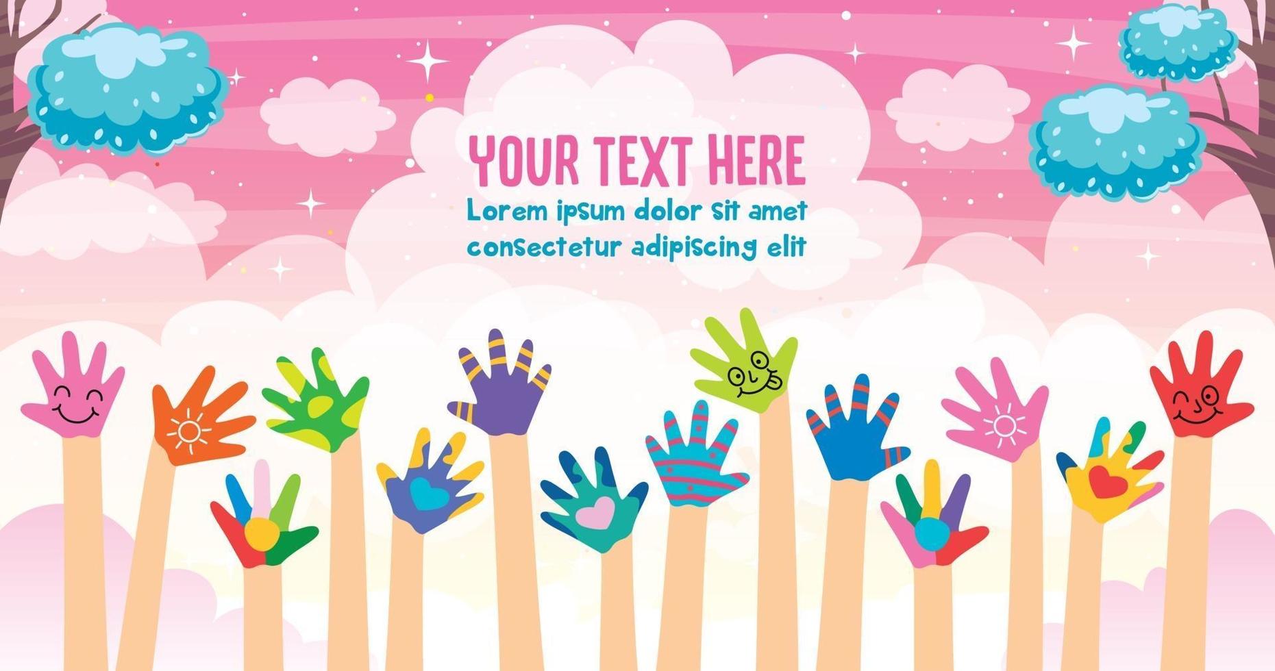 Concept Design With Painted Hands Of Little Children vector