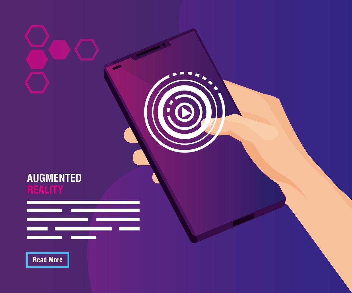 hand using smartphone of reality augmented vector