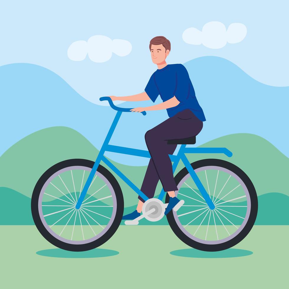 young man riding bicycle avatar characters vector