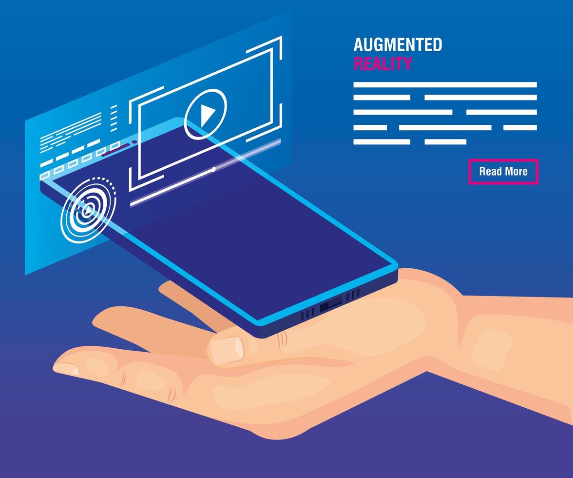 hand with smartphone of reality augmented vector