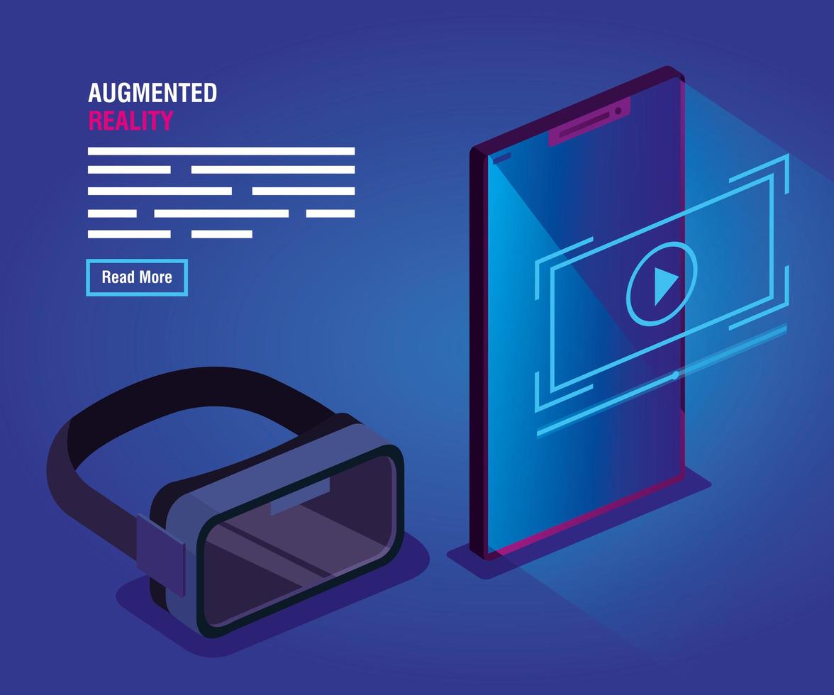 glasses and smartphone of reality augmented vector